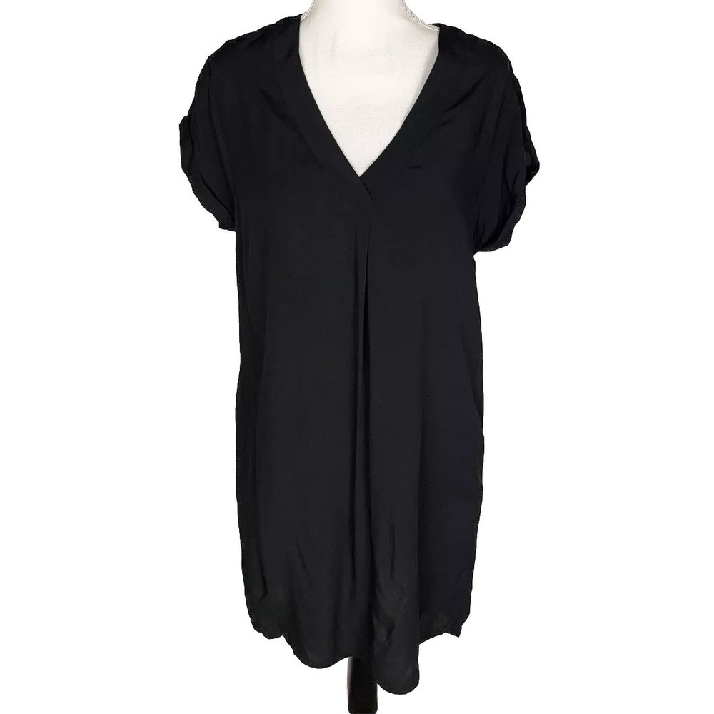 New Gap Black Rayon V-Neck Short Dolman Sleeve Tunic Shift Dress Size Petites XS